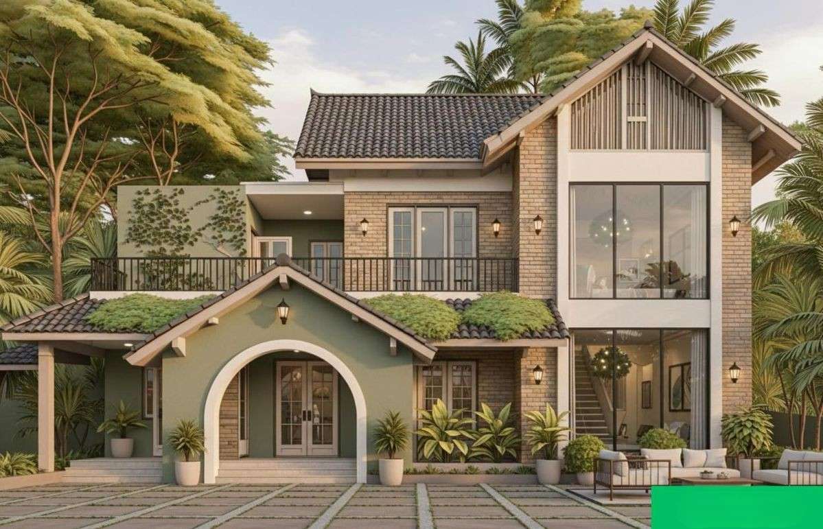 Biệt thự mái dốc giữa cảnh quan nhiệt đới